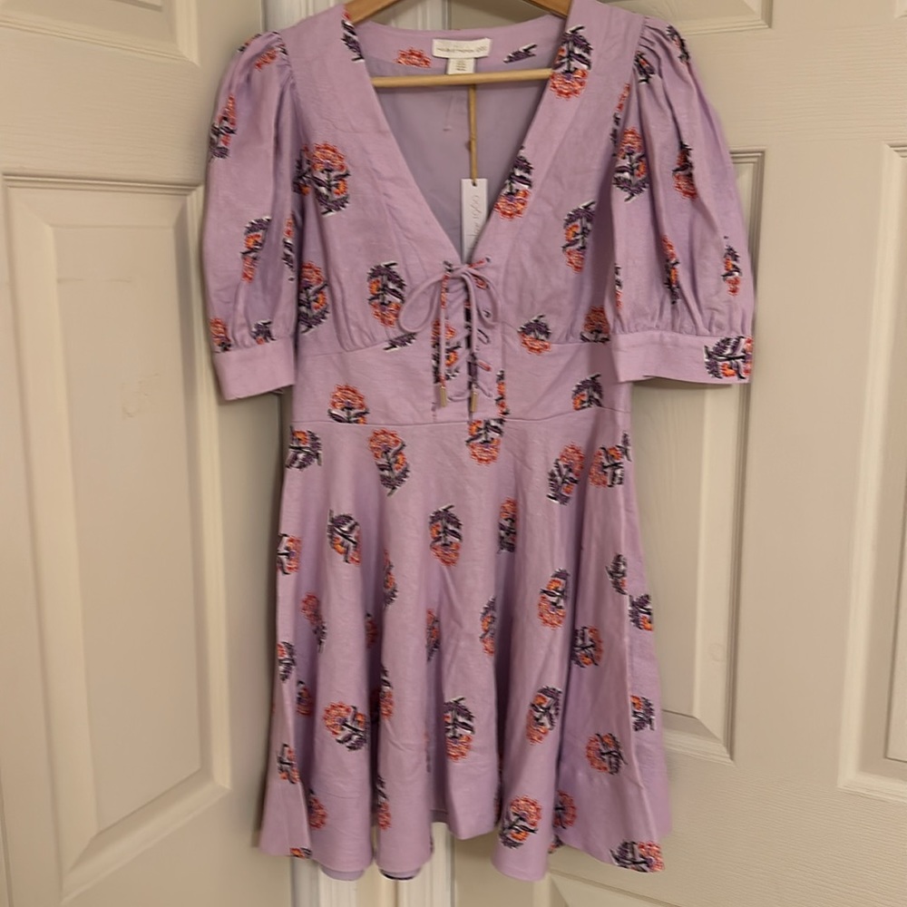 NWT House of Harlow 1960 Floral Linen Blend Puff Sleeve Mini Dress Size 6 - Picture 4 of 9